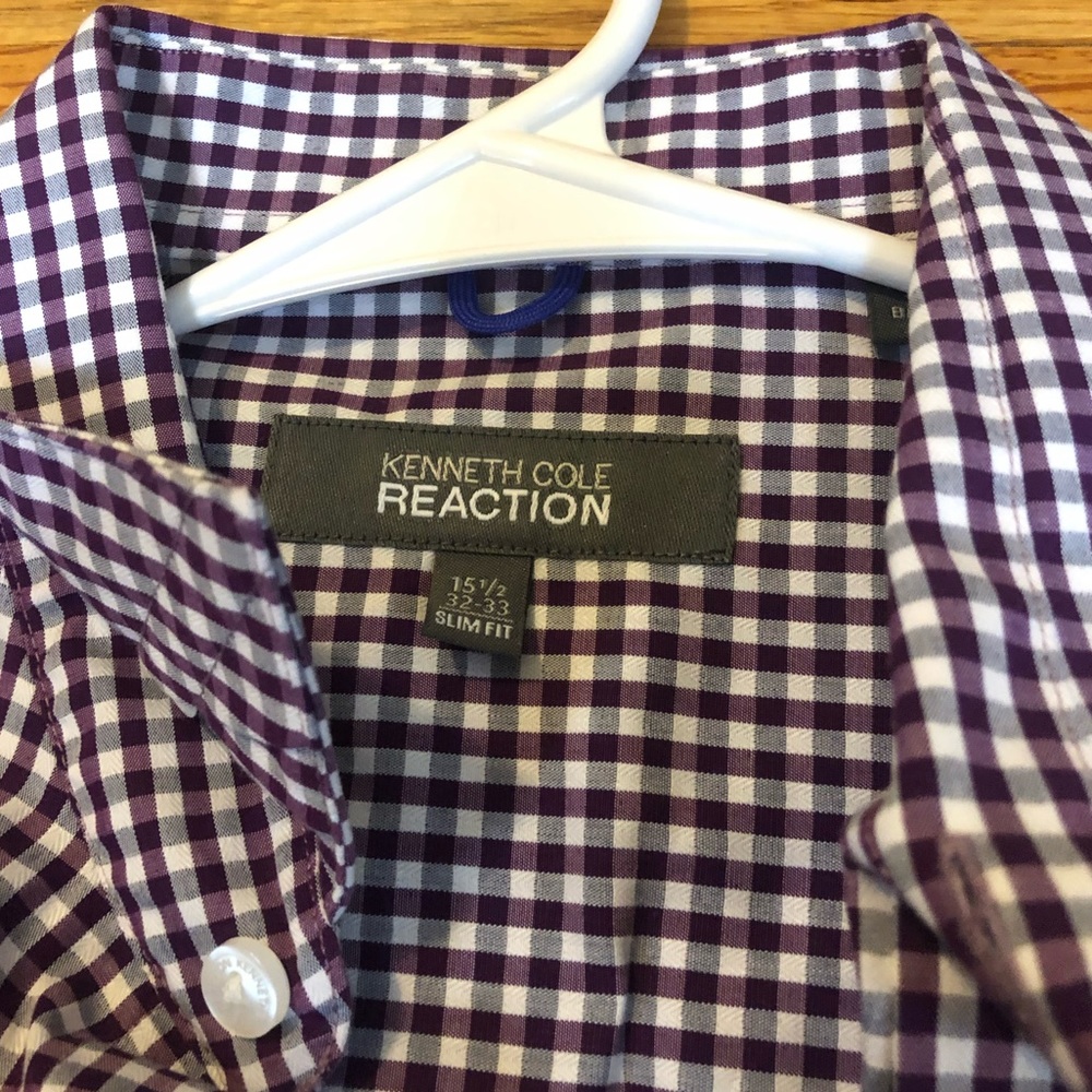 Kenneth Cole reaction purple gingham long sleeve button down
